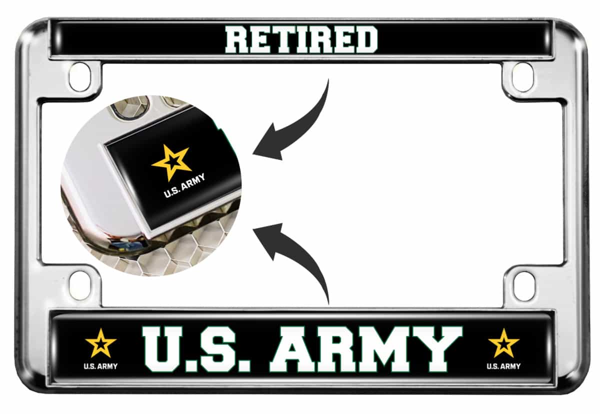 U.S. Army Retired with Star Logo - Motorcycle Metal License Plate Frame